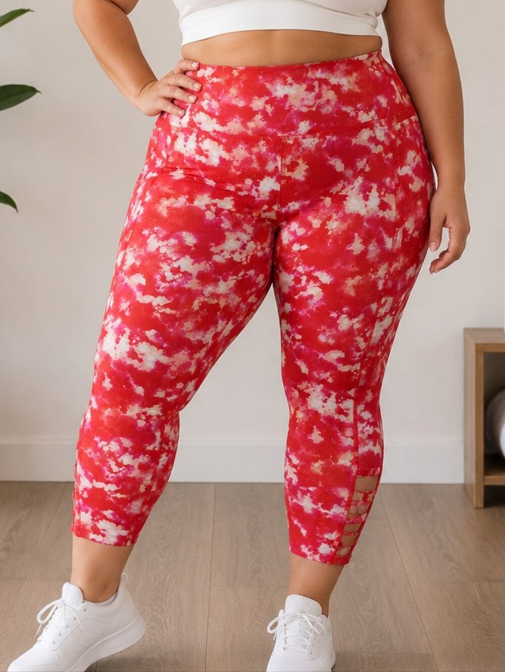 Lane Bryant Coral and White Tie-Dye Capris